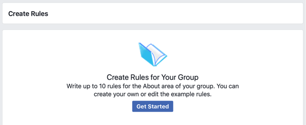 How to improve your Facebook group community, Facebook option to get started creating rules for your group