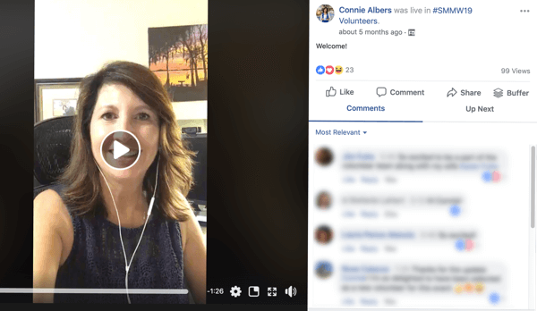 How to improve your Facebook group community, example of Facebook live for #SMMW19 Volunteers