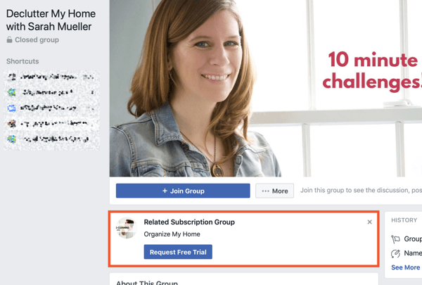 How to use Facebook Groups features, example of related subscription group for Declutter My Home