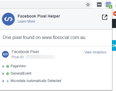 Use the Facebook Event Setup Tool, step 12, Facebook Pixel Helper extension details for an example webpage