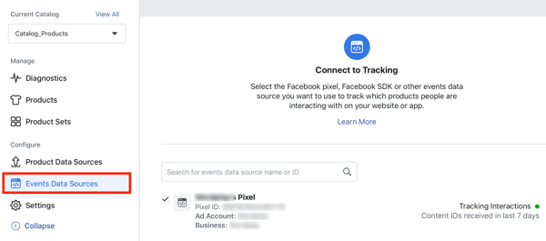 Use the Facebook Event Setup Tool, step 24, menu option to connect the Facebook pixel to your catalog