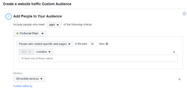 Use the Facebook Event Setup Tool, step 17, settings to create a website traffic custom Facebook audience based on device