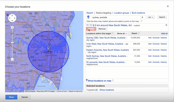 Example of geo-fence targeting for advertising.