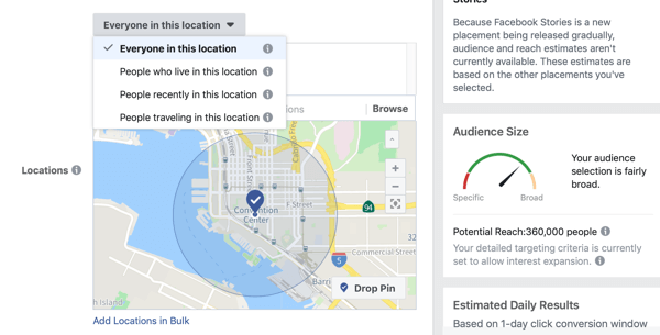 Geofencing in Facebook Ads Manager.
