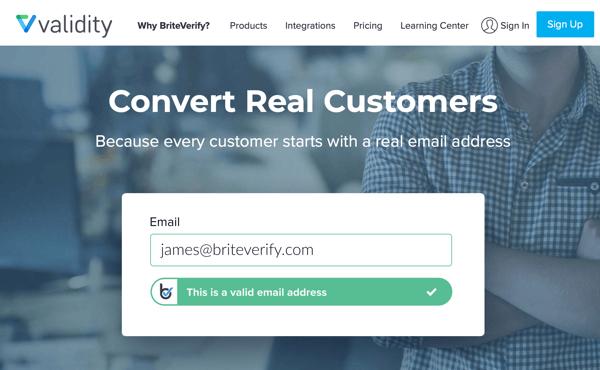 How to use social media to identify prospects from a live event, BriteVerify email verification example