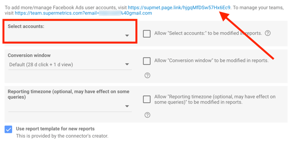 Use Google Data Studio to analyze your Facebook ads, step 5, option to add Facebook account to your Facebook Ads connector