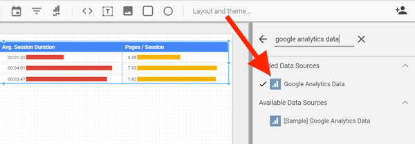 Use Google Data Studio to analyze your Facebook ads, step 22, option to select Google Analytics from your Facebook Ad data source