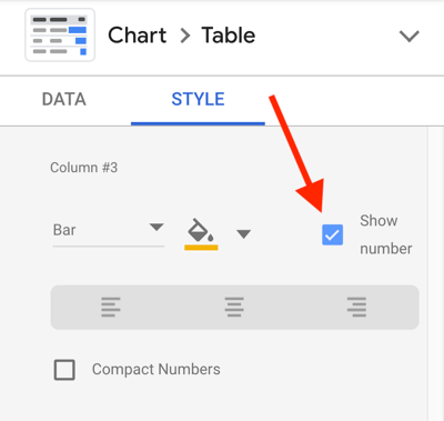 Use Google Data Studio to analyze your Facebook ads, step 23, option to show number for each metric