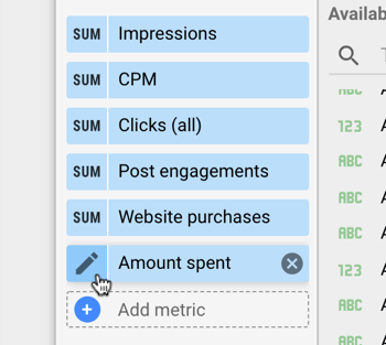 Use Google Data Studio to analyze your Facebook ads, step 11, edit metric settings for chart data