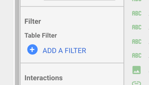 Use Google Data Studio to analyze your Facebook ads, step 17, option to add a Filter under Filter and Table filter