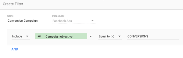 Use Google Data Studio to analyze your Facebook ads, step 18, filter settings to narrow chart data