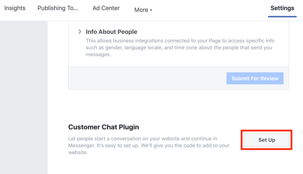 Use Google Tag Manager with Facebook, step 9, set up your Facebook Customer Chat plugin