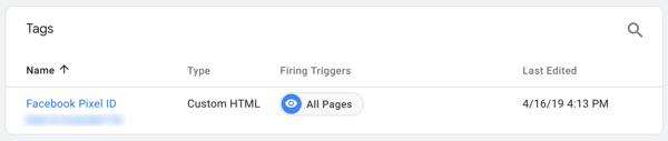 Use Google Tag Manager with Facebook, step 7, see the tag named after your Facebook Pixel