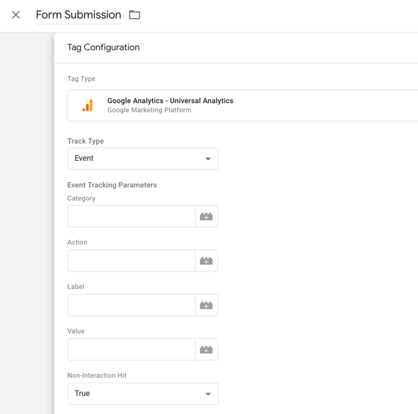 Use Google Tag Manager with Facebook, step 21, menu option to select a Google Analytics-Universal Analytics tag for your Facebook event