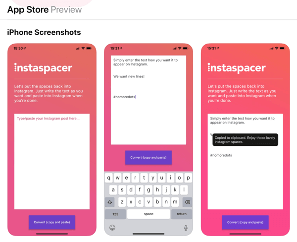 Instaspacer app for Instagram photo captions