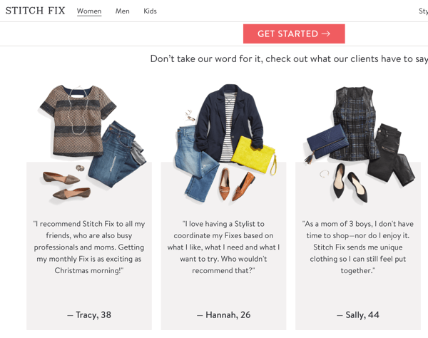 Como usar a prova social em seu marketing, exemplos de avaliações no site Stitch Fix