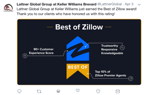 How to use social proof in your marketing, example award and social thank to clients by Lattner Global Group at Keller Williams Brevard