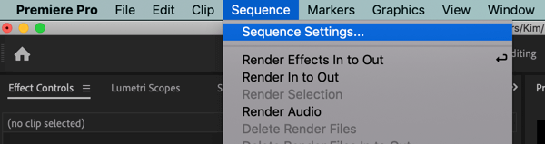 Use a six-step workflow to create video for multiple platforms, step 1, create separate Premiere Pro 16:9 and 1:1 project sequence settings