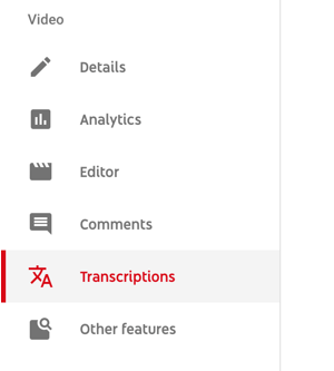 Use a six-step workflow to create video for multiple platforms, step 5, menu option to access transcriptions tab for your YouTube video