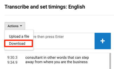 Use a six-step workflow to create video for multiple platforms, step 8, option to download your .srt caption file from your YouTube video