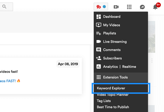 How to use a video series to grow your YouTube channel, menu option for TubeBuddy's keyword explorer tool