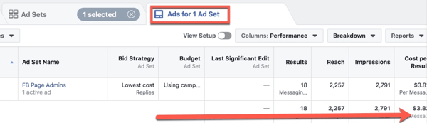 View Facebook ad performance metrics in Facebook Ads Manager.