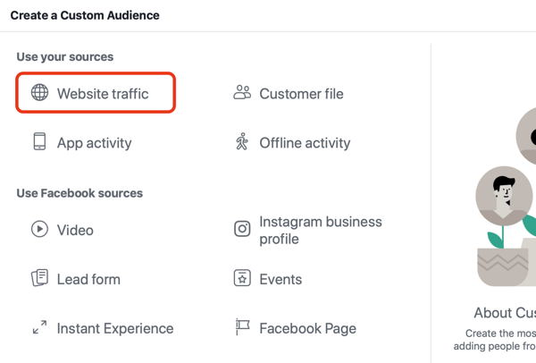 Use Facebook ads to advertise to people who visit your website, Step 2.