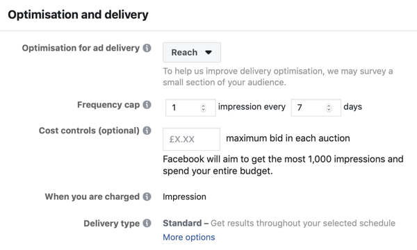 Create a Facebook ads reach campaign, step 5.