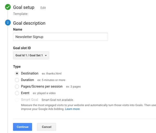 Set up Google Analytic Goals for Instagram Stories, Step 6.