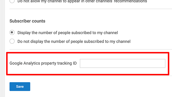 Google Analytics how to connect property tracking ID to YouTube channel step 2