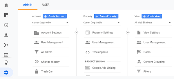 Google Analytics how to set up view on Admin screen tip step 1