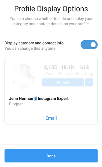 Instagram Creator Profile Category selection and display.