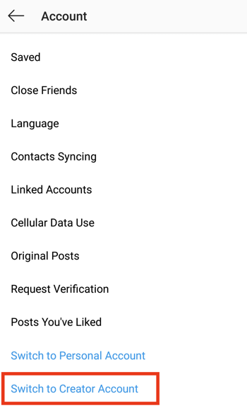 Switch to an Instagram Creator Profile, Step 2.