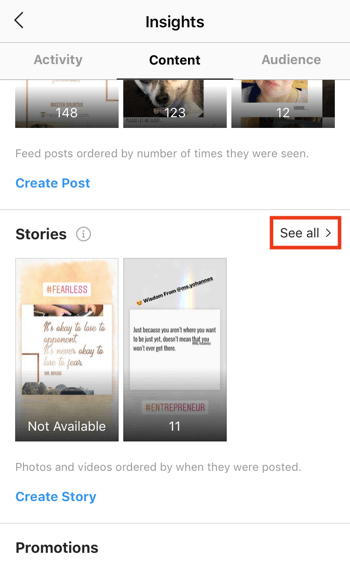 View Instagram Stories ROI data, Step 3.