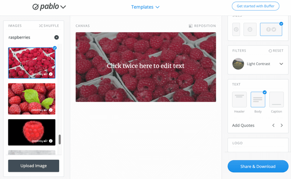 Use Pablo to create images for social media, step 1.