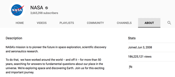 Your YouTube About tab should use a short description to tell viewers what they can expect to see on your channel.