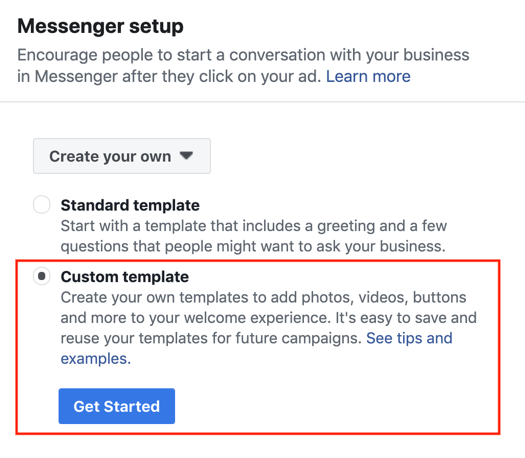 Facebook Click to Messenger ads, step 3.