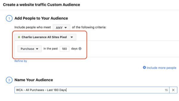 Create the Facebook lookalike audience, step 2.