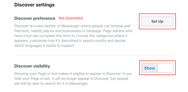 Submit to Facebook Messenger Discover tab, step 2.
