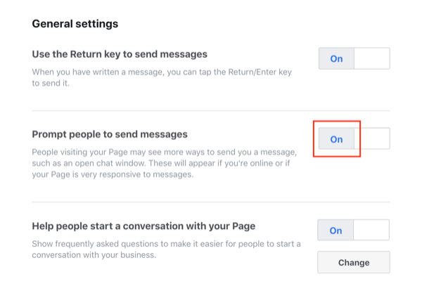 Facebook Messenger Send Messages feature.