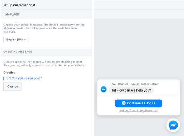 Set up Facebook Customer Chat, step 2.