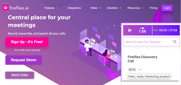 Fireflies.ai home page.