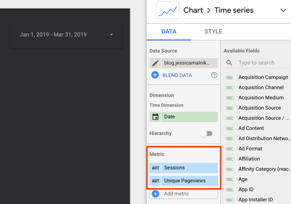 Use Google Data Studio, step 22.