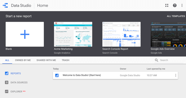 Use Google Data Studio, step 1.