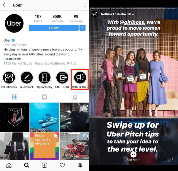 Instagram Story Highlights example.