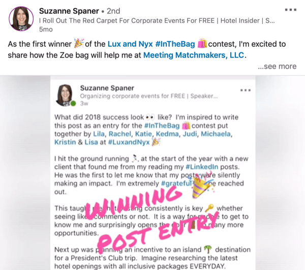 LinkedIn post with a campaign hashtag example.