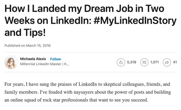 LinkedIn publishing post example.