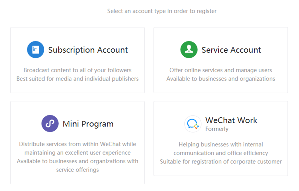 Set up WeChat for business, step 2.