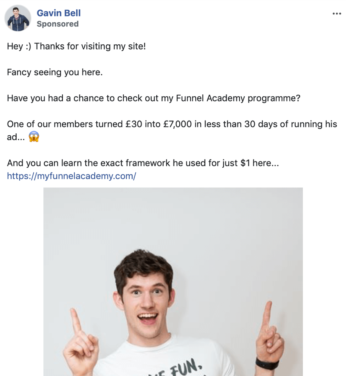 Facebook ad copy for a warm audience, example 1.