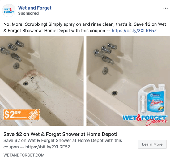 Better Facebook ad copy using a So That statement, example 1.